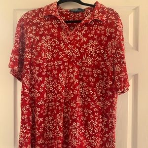 Red Polo with white flowers